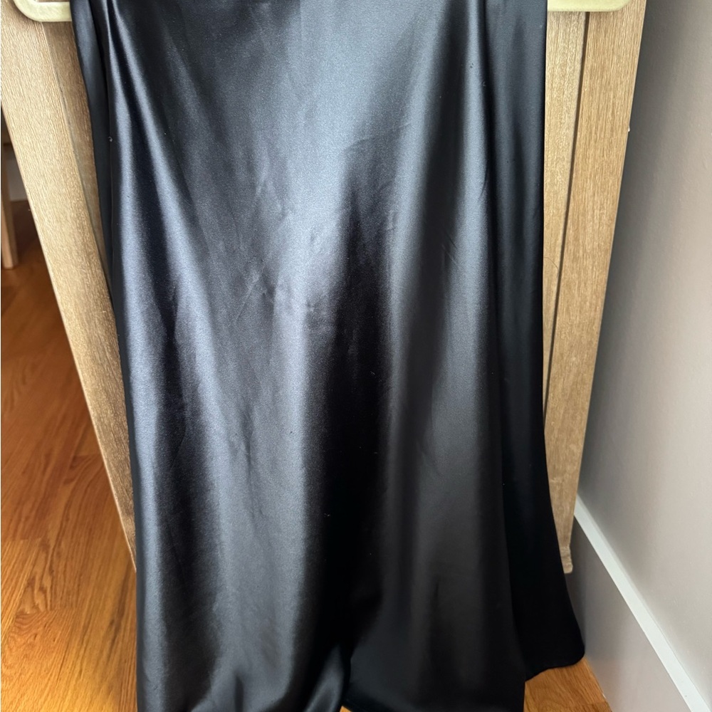 Black Satin Maxi Skirt - Sleek A-Line Silhouette